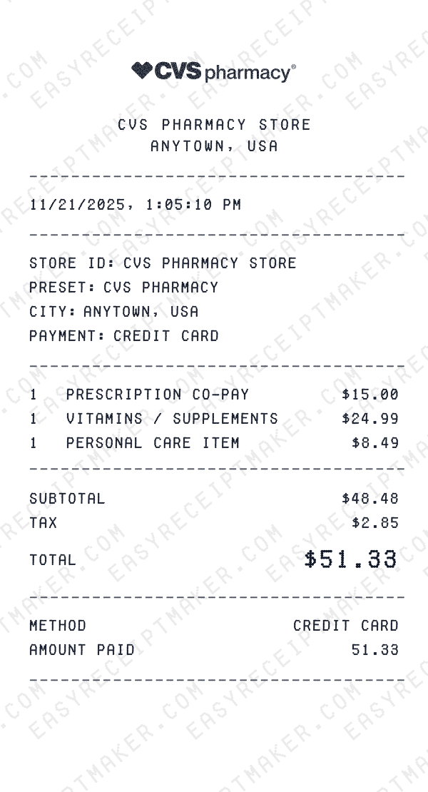 CVS Pharmacy receipt preview
