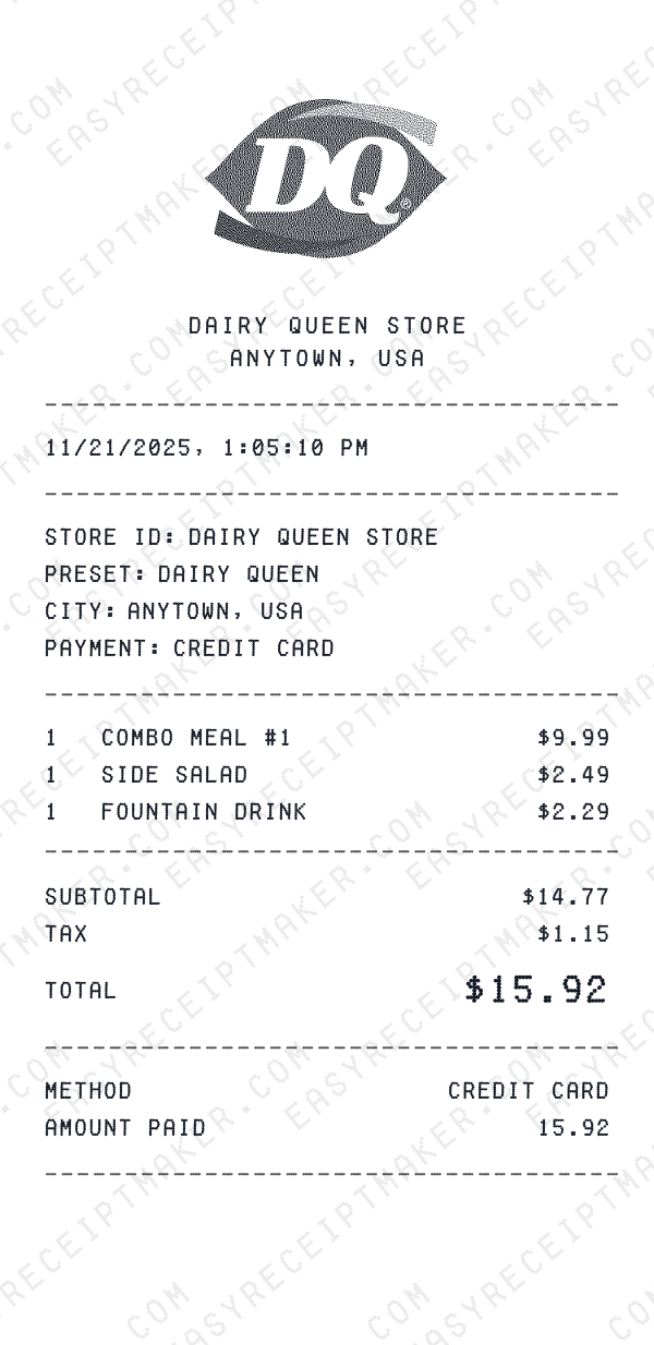 Dairy Queen receipt preview