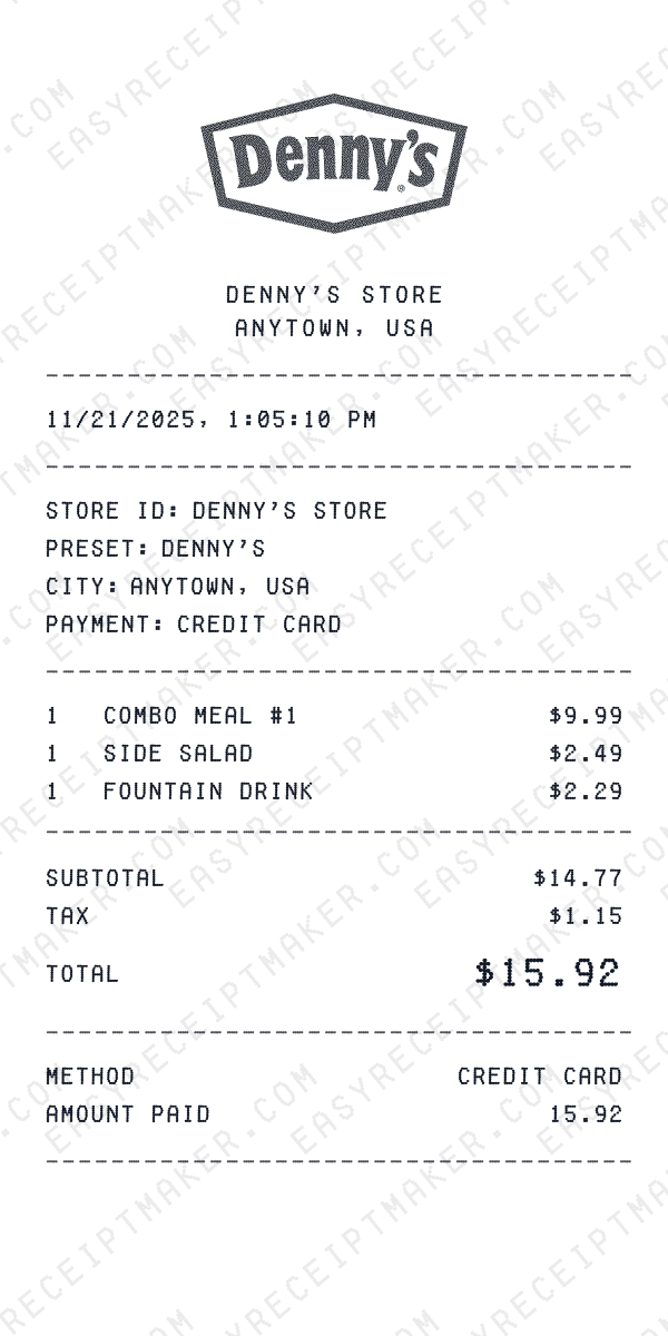 Denny's receipt preview