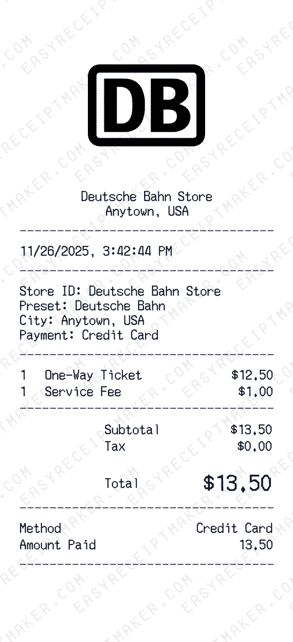 Deutsche Bahn receipt preview