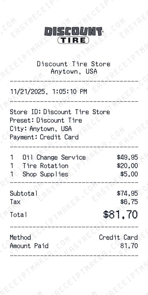 Discount Tire receipt preview