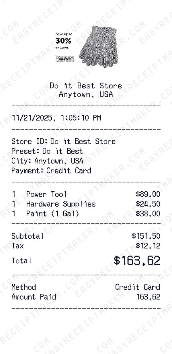 Do it Best receipt preview