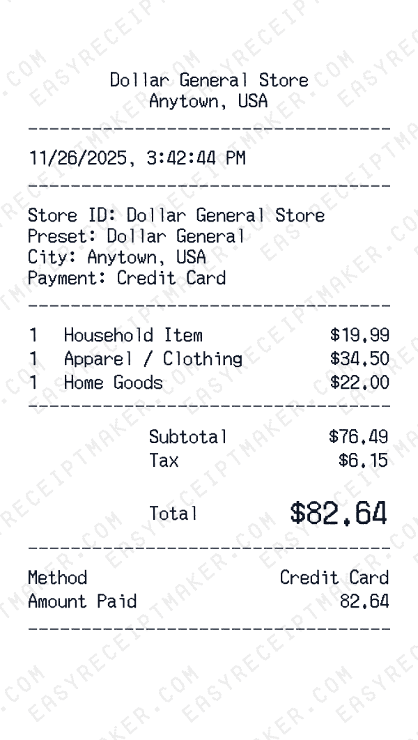Dollar General receipt preview