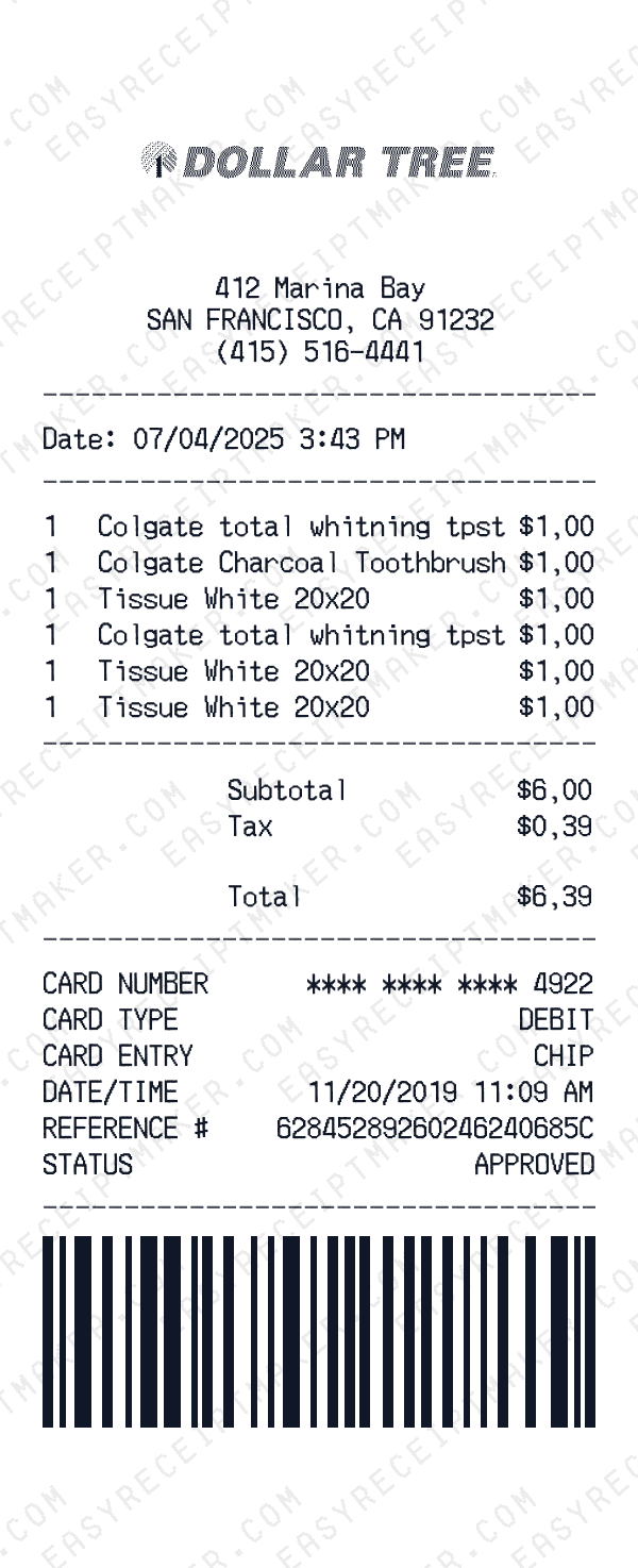 Dollar Tree receipt preview