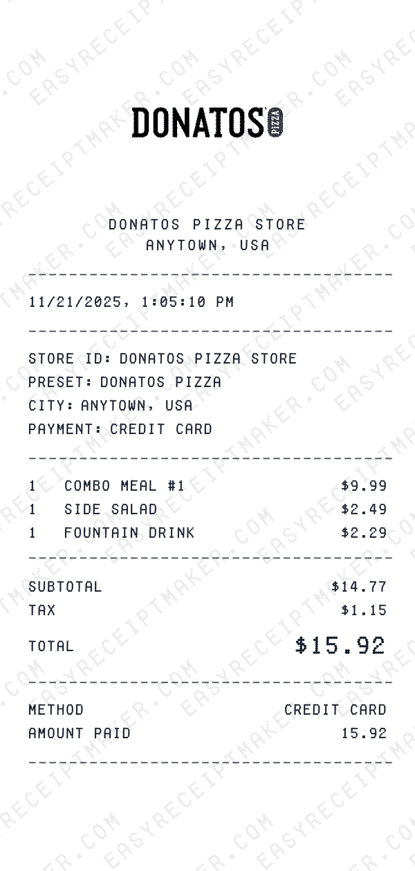 Donatos Pizza receipt preview