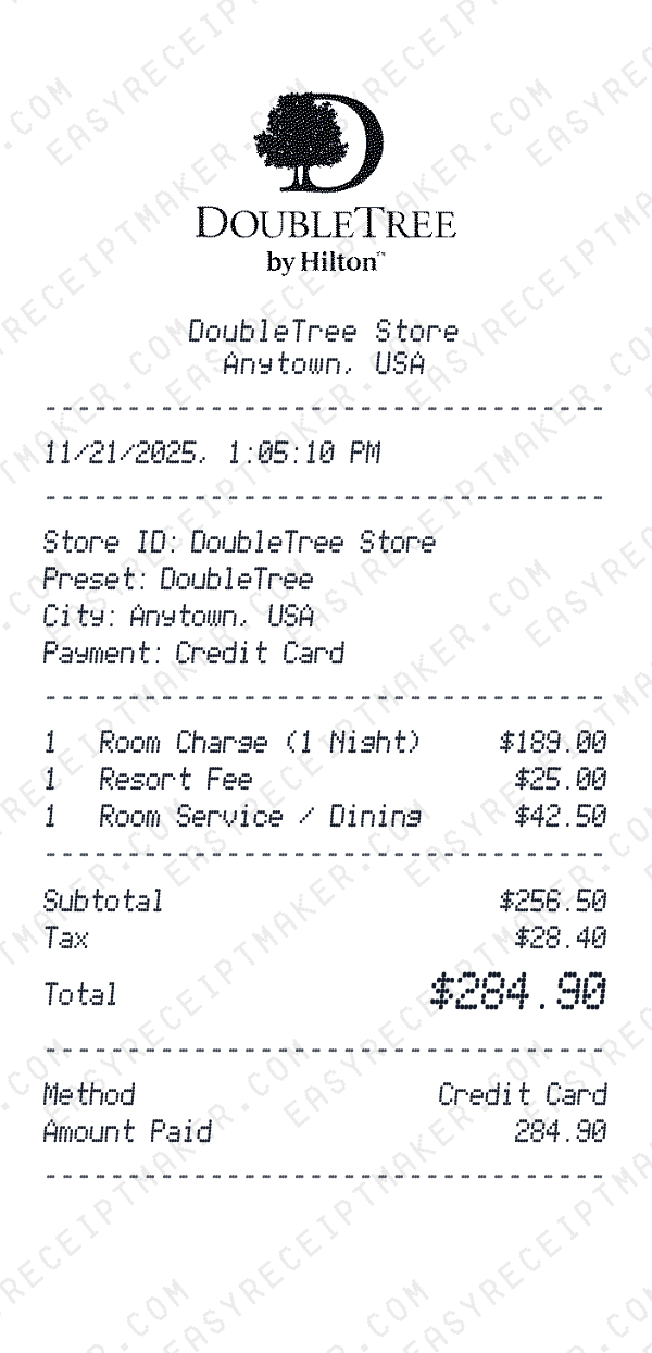 DoubleTree receipt preview