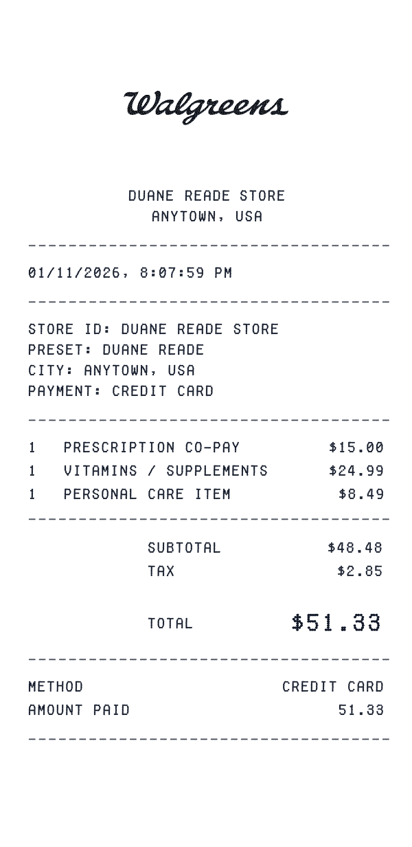 Duane Reade Receipt Duane Reade receipt template example