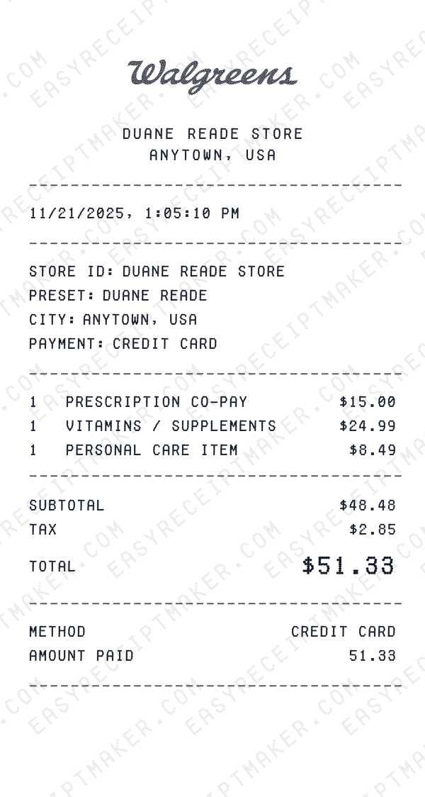 Duane Reade receipt preview