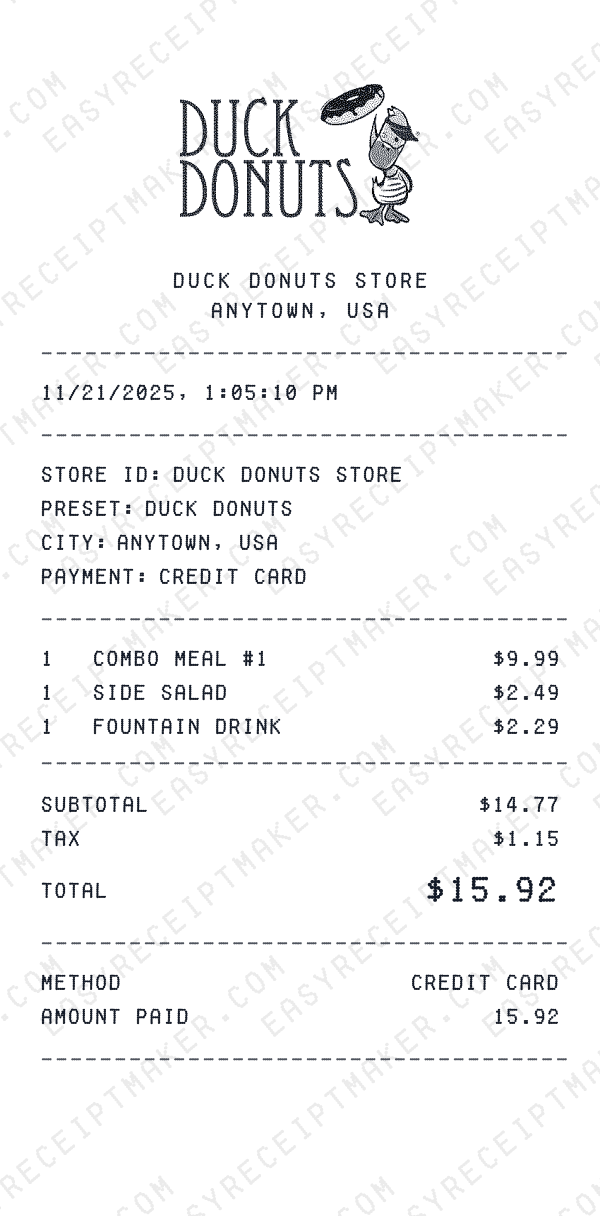 Duck Donuts receipt preview