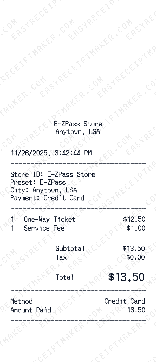 E-ZPass receipt preview