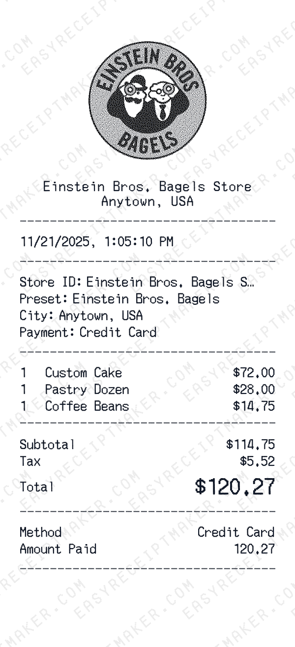 Einstein Bros. Bagels receipt preview