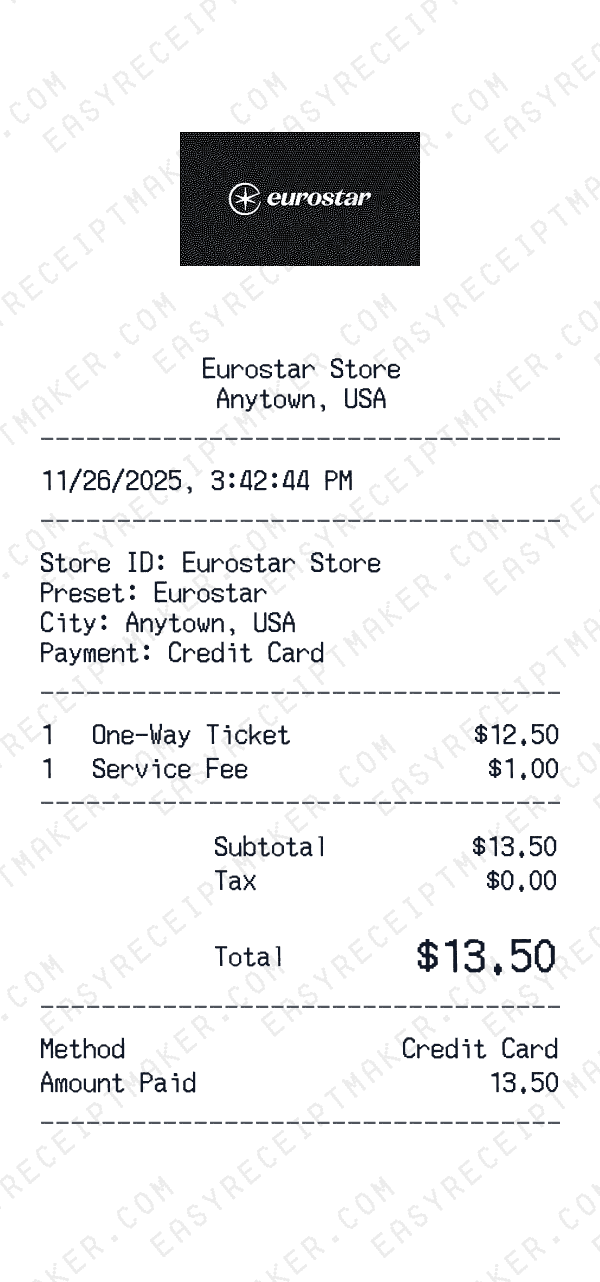 Eurostar receipt preview