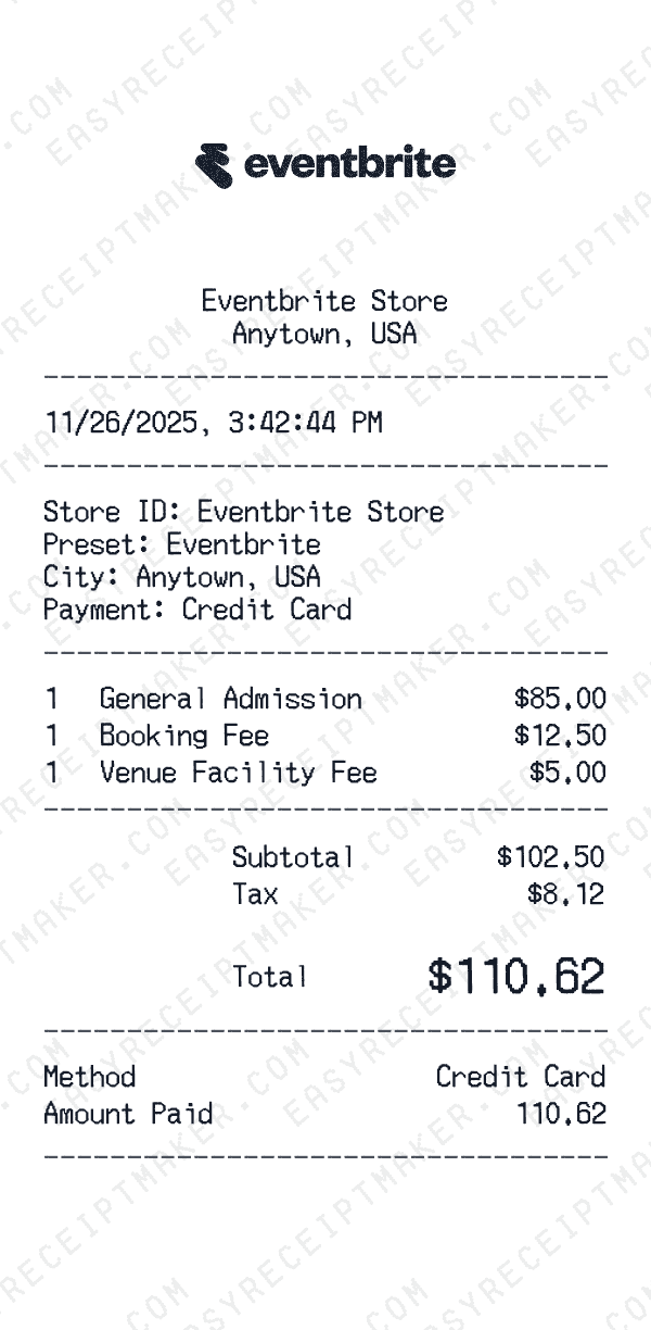 Eventbrite receipt preview