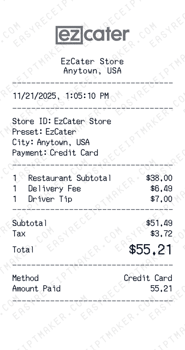 EzCater receipt preview