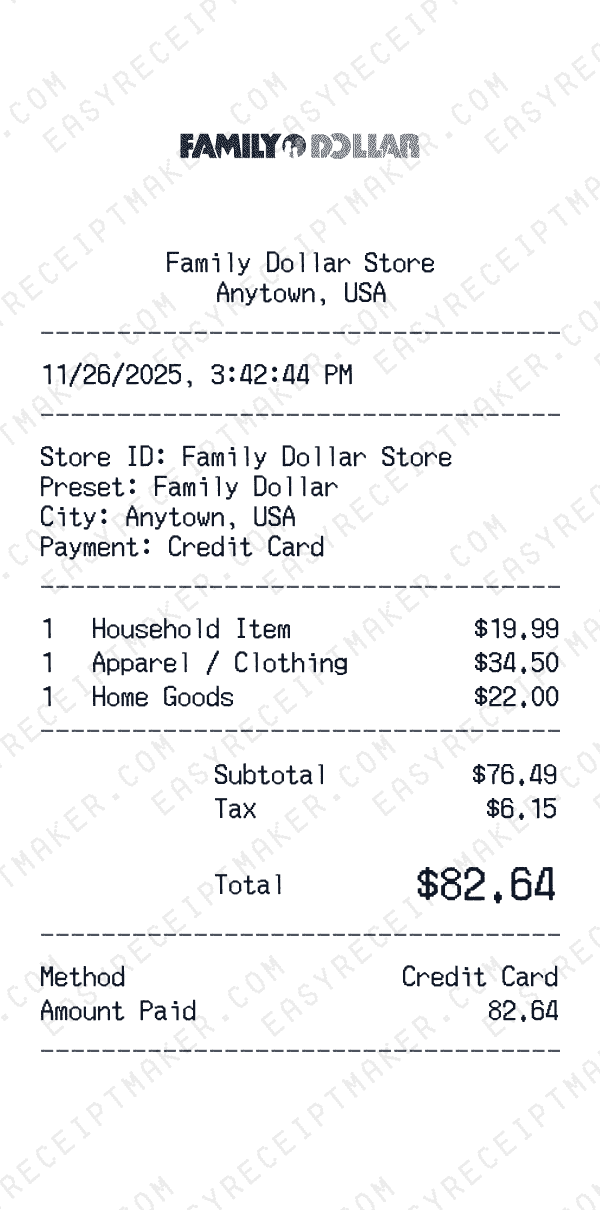 Family Dollar receipt preview