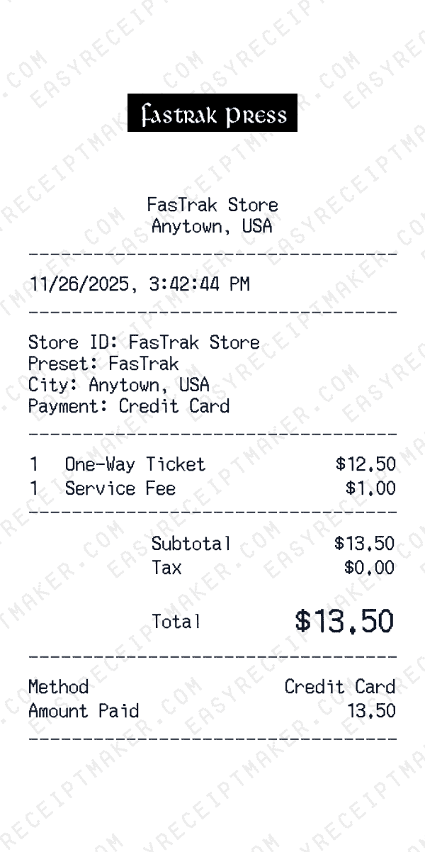 FasTrak receipt preview