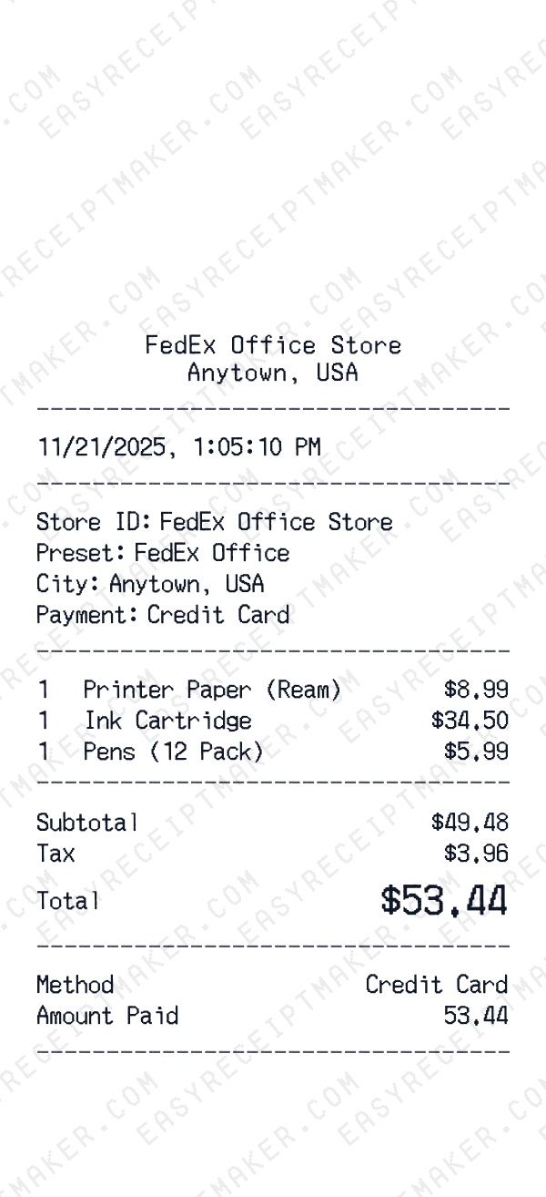 FedEx Office receipt preview