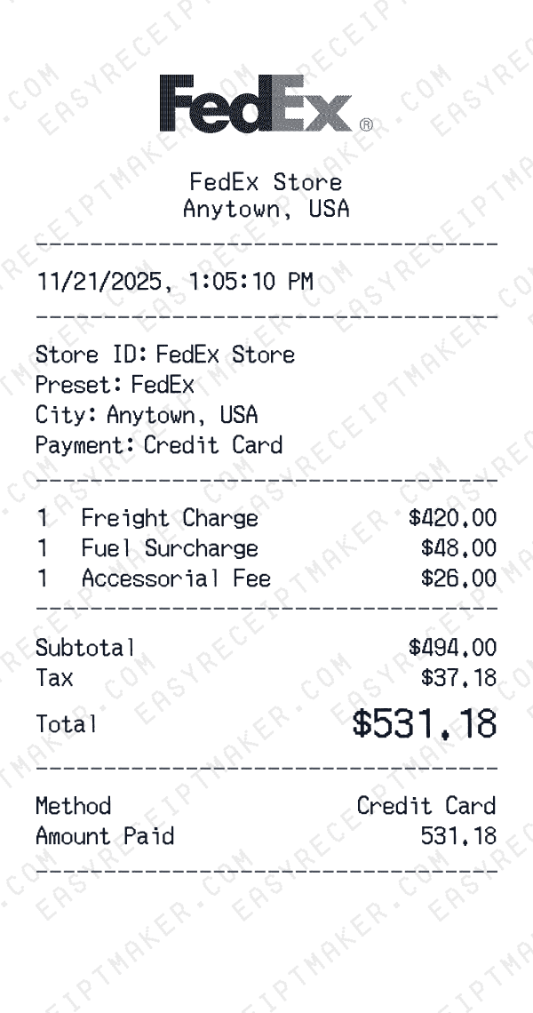 FedEx receipt preview