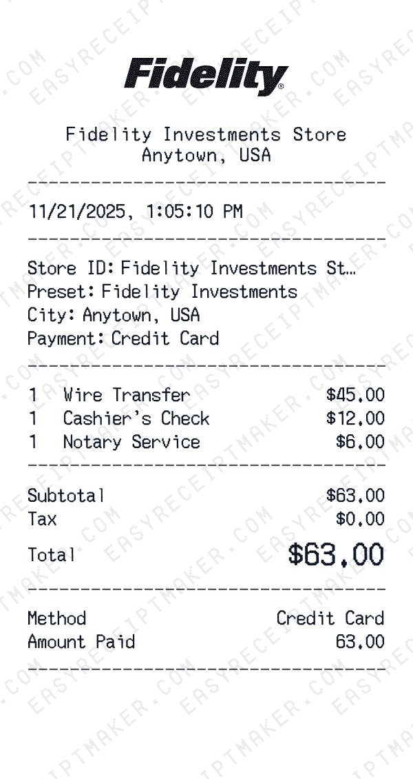 Fidelity Investments receipt preview