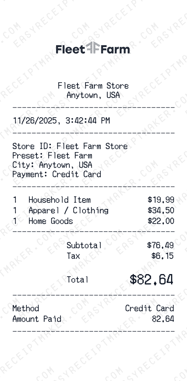 Fleet Farm receipt preview