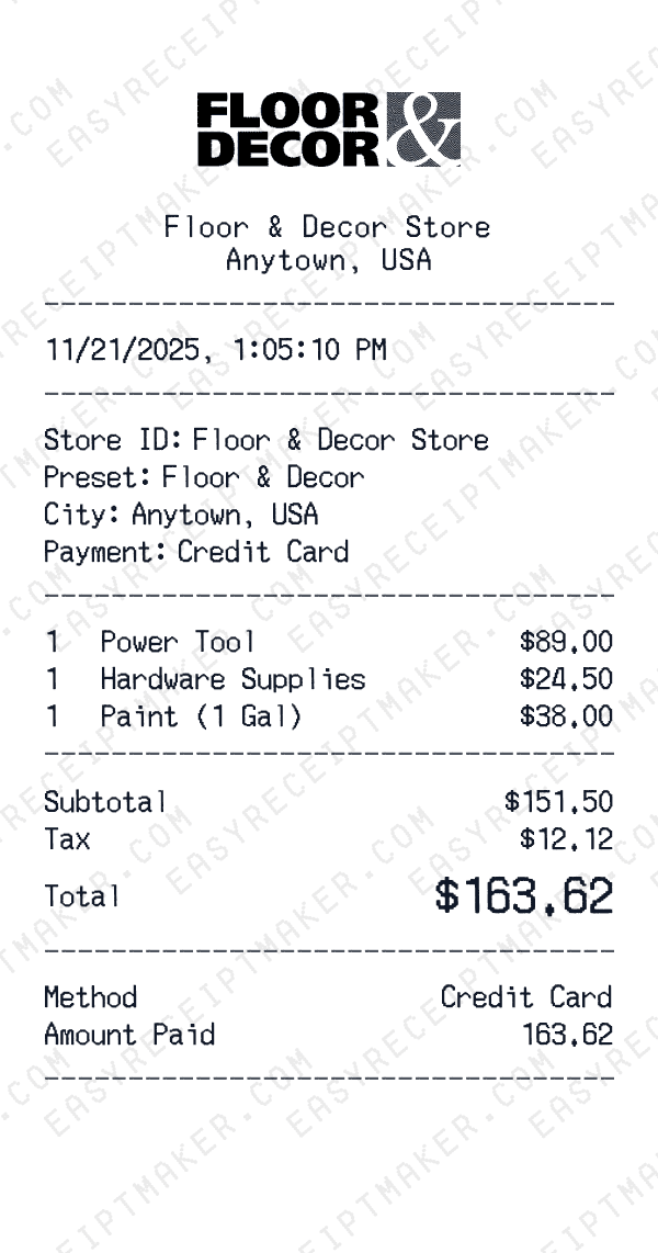 Floor & Decor receipt preview
