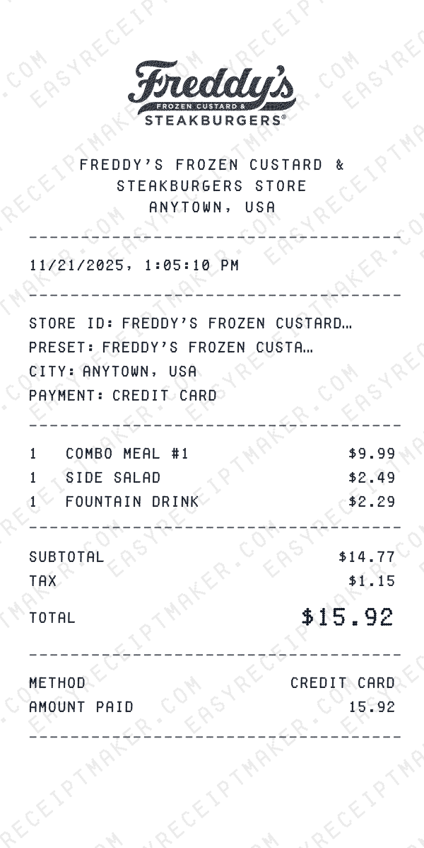 Freddy's Frozen Custard & Steakburgers receipt preview