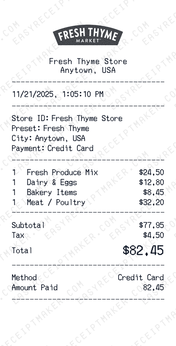 Fresh Thyme receipt preview