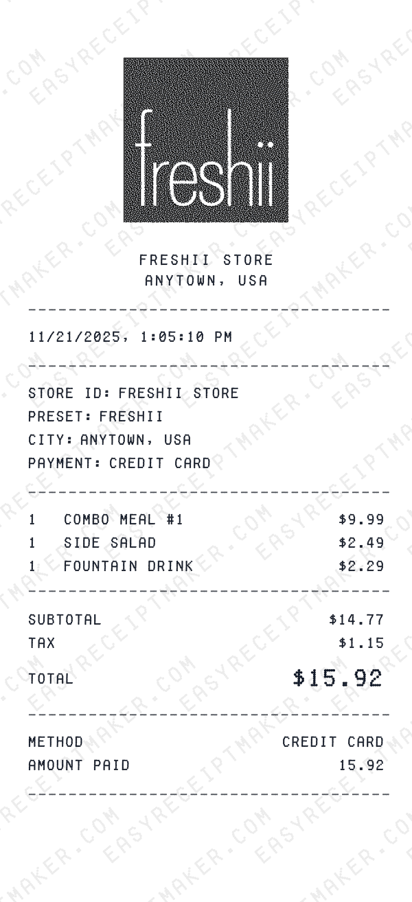 Freshii receipt preview