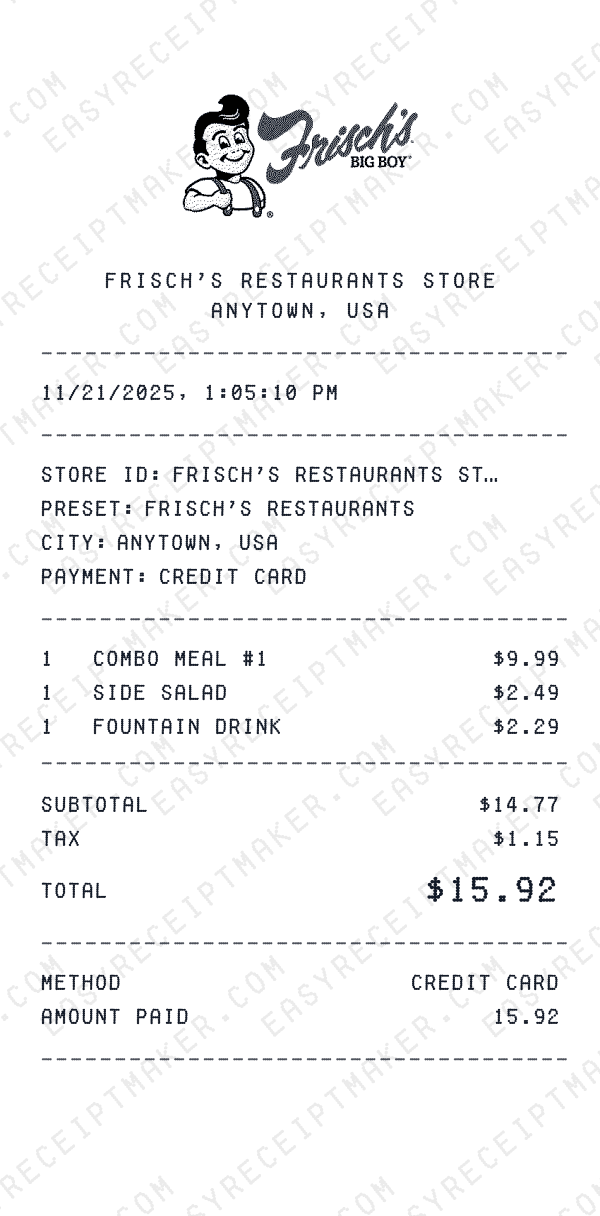 Frisch's Restaurants receipt preview