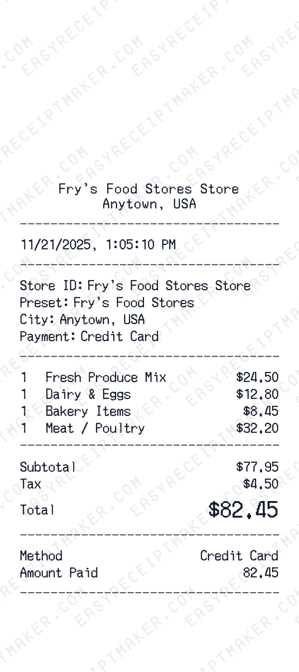 Fry's Food Stores receipt preview