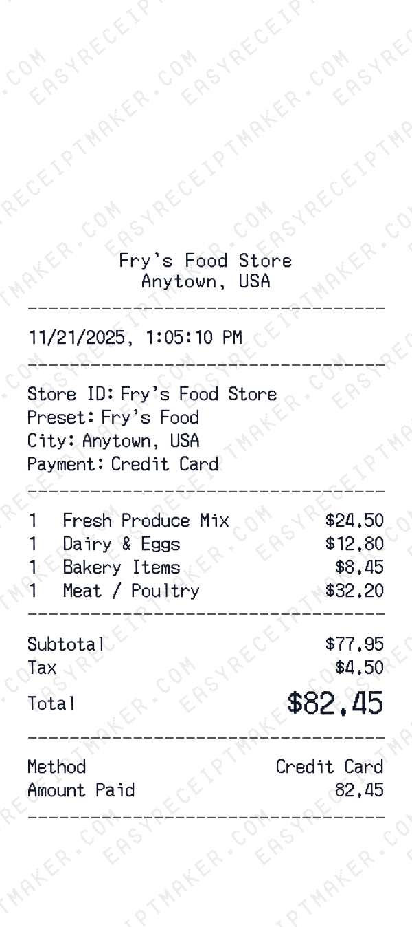 Fry's Food receipt preview