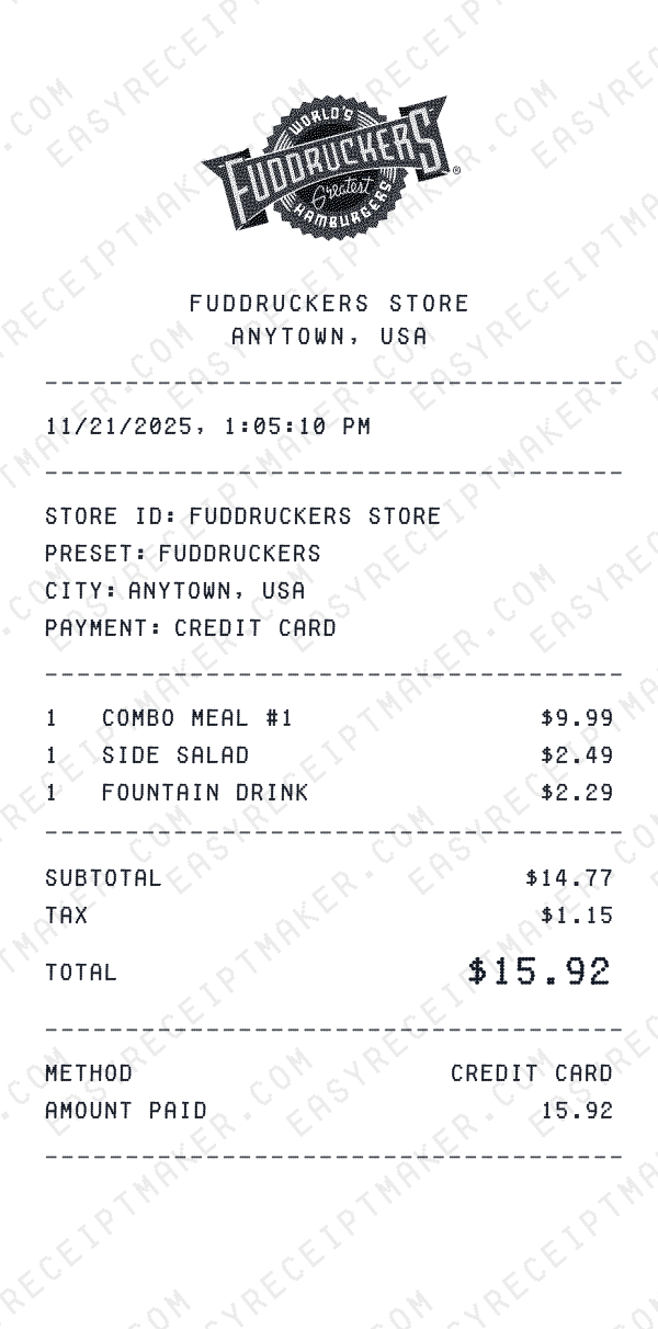 Fuddruckers receipt preview