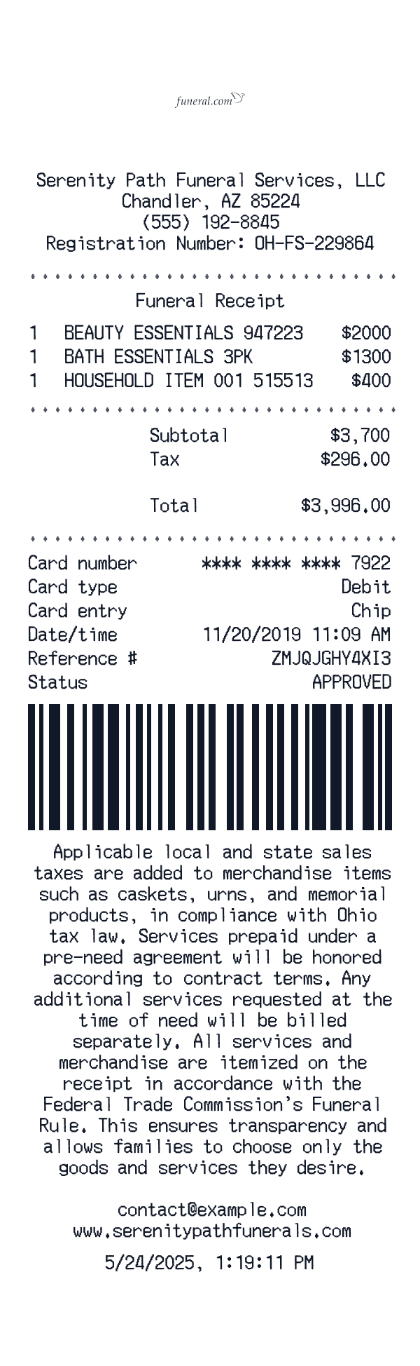 Funeral Receipt Template Generator Funeral receipt template generator preview