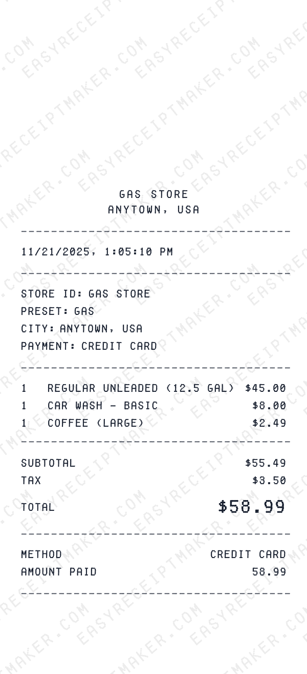 Gas receipt preview