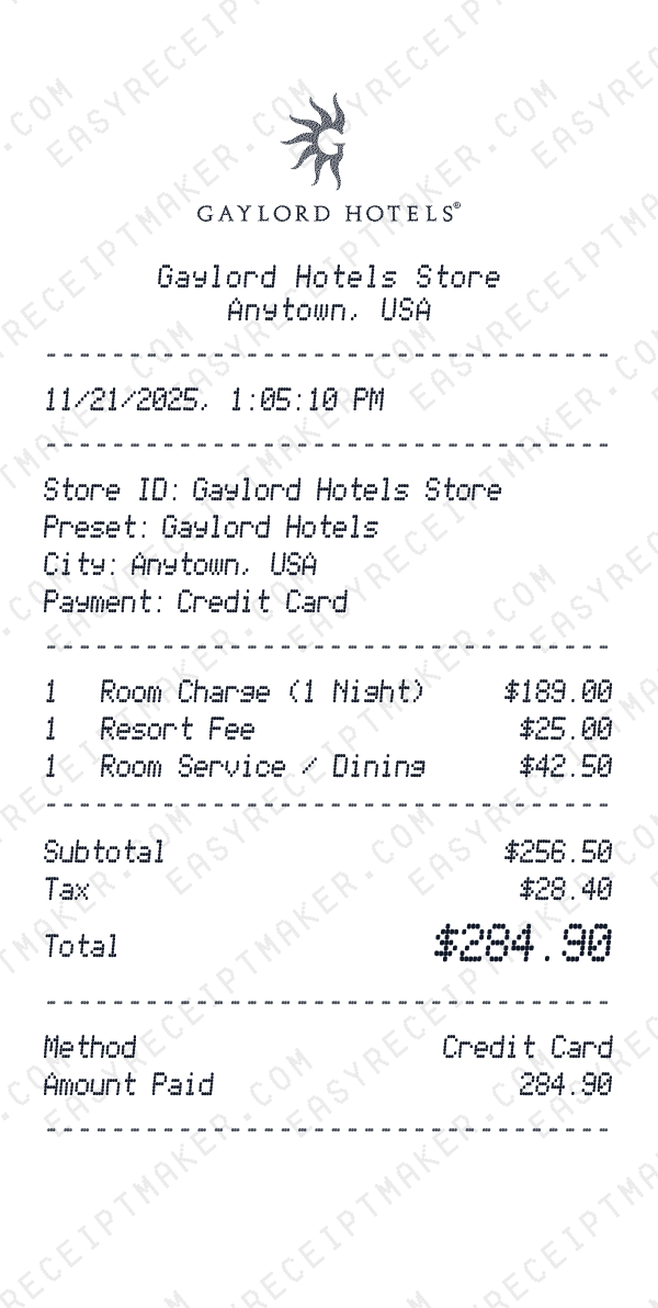 Gaylord Hotels receipt preview