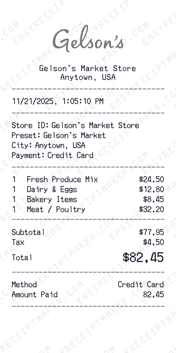 Gelson's Market receipt preview