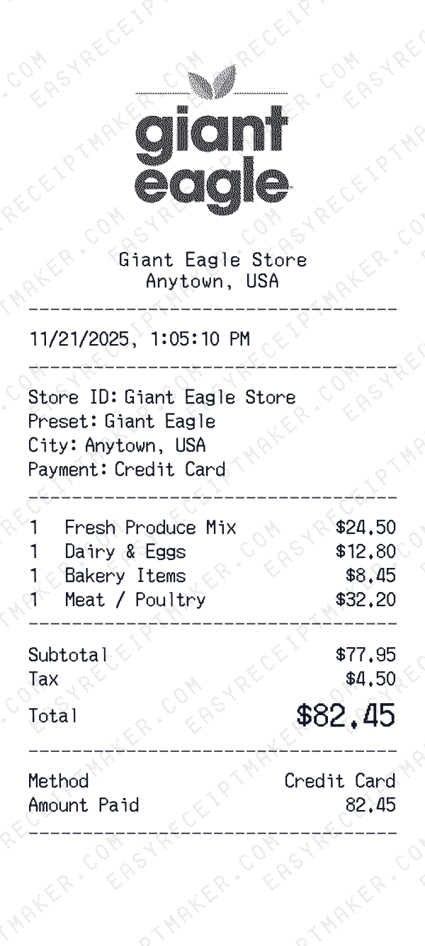 Giant Eagle receipt preview