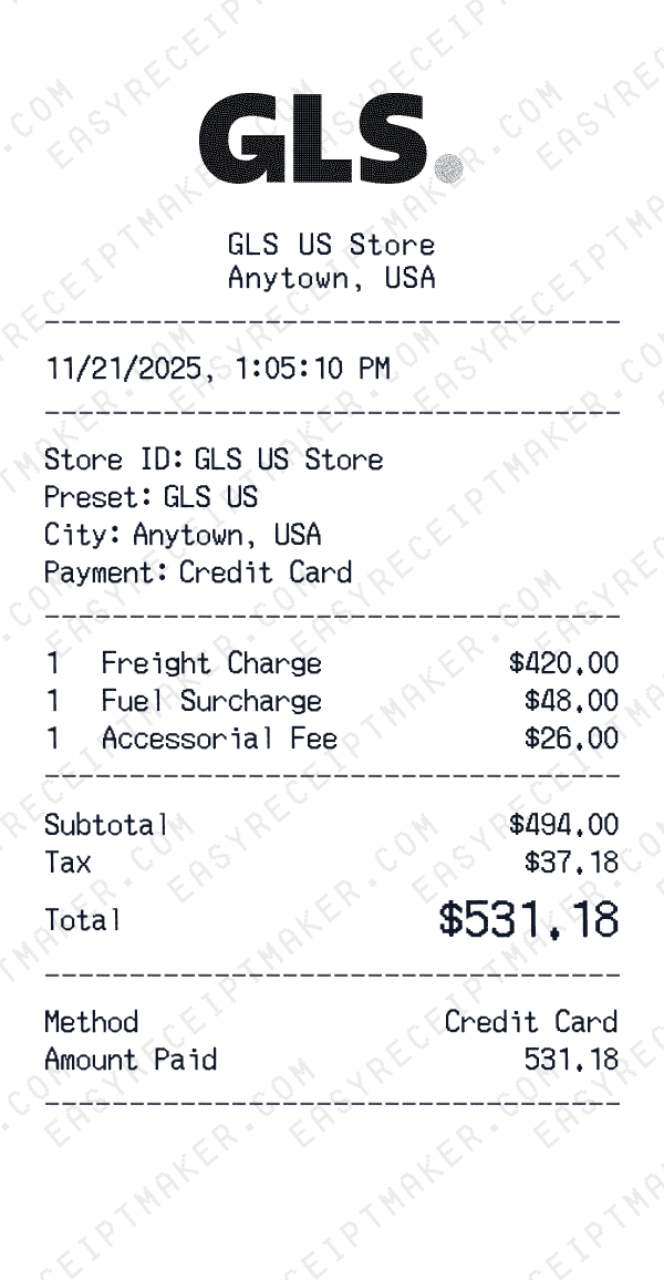 GLS US receipt preview