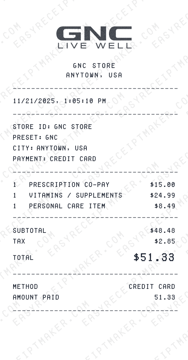 GNC receipt preview