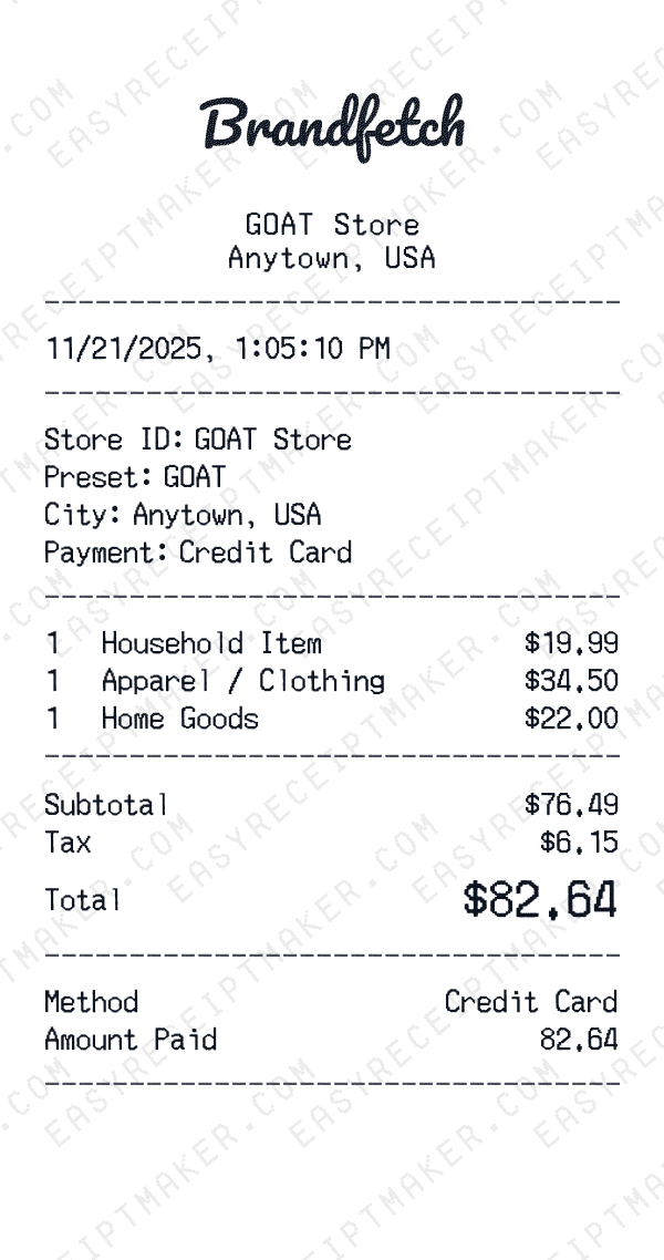 GOAT Receipt Template Generator GOAT receipt template generator preview