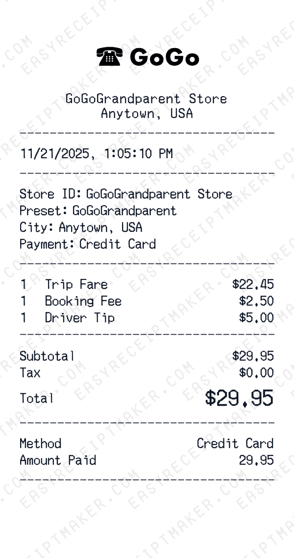 GoGoGrandparent receipt preview