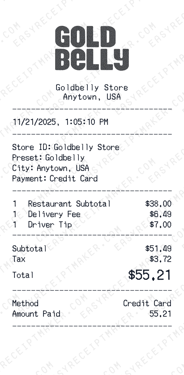 Goldbelly receipt preview