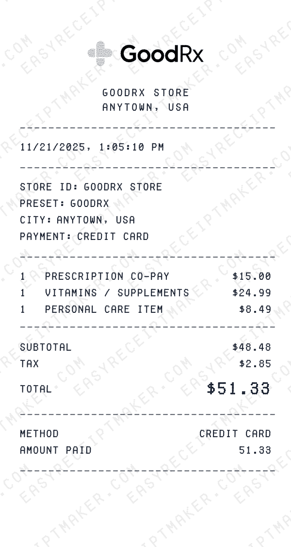 GoodRx receipt preview