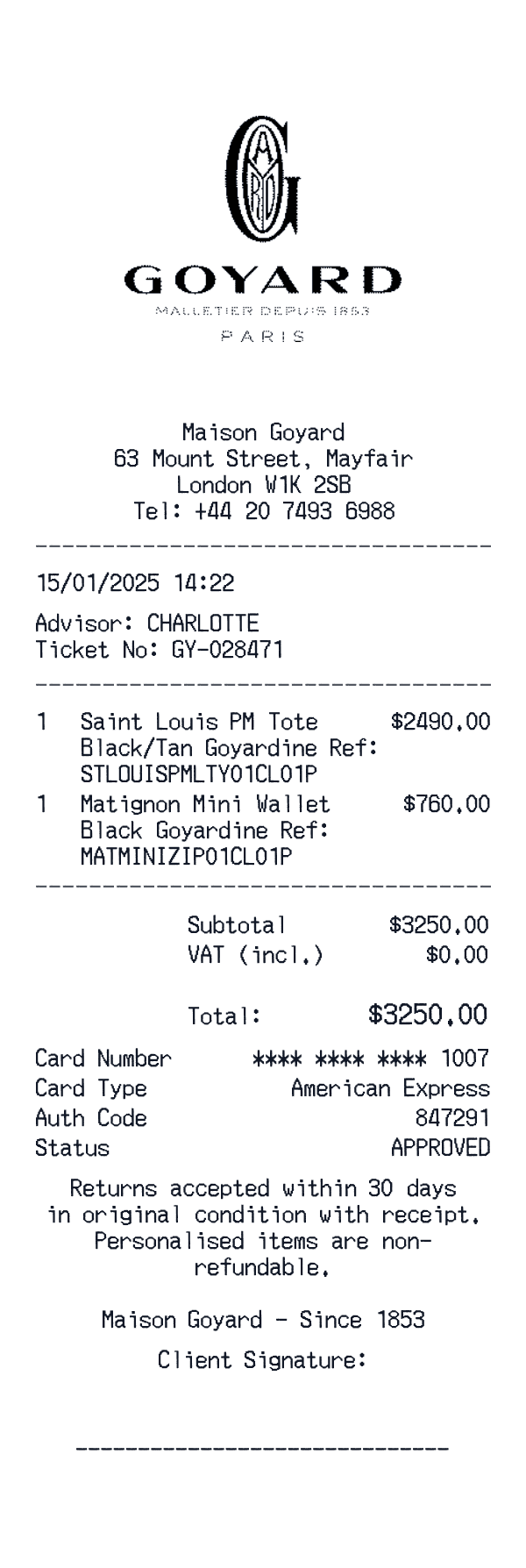 Goyard Receipt Goyard receipt template example