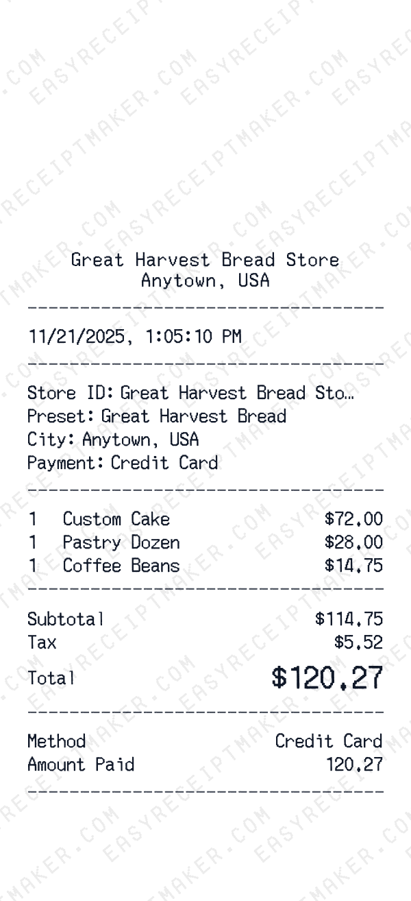 Great Harvest Bread receipt preview