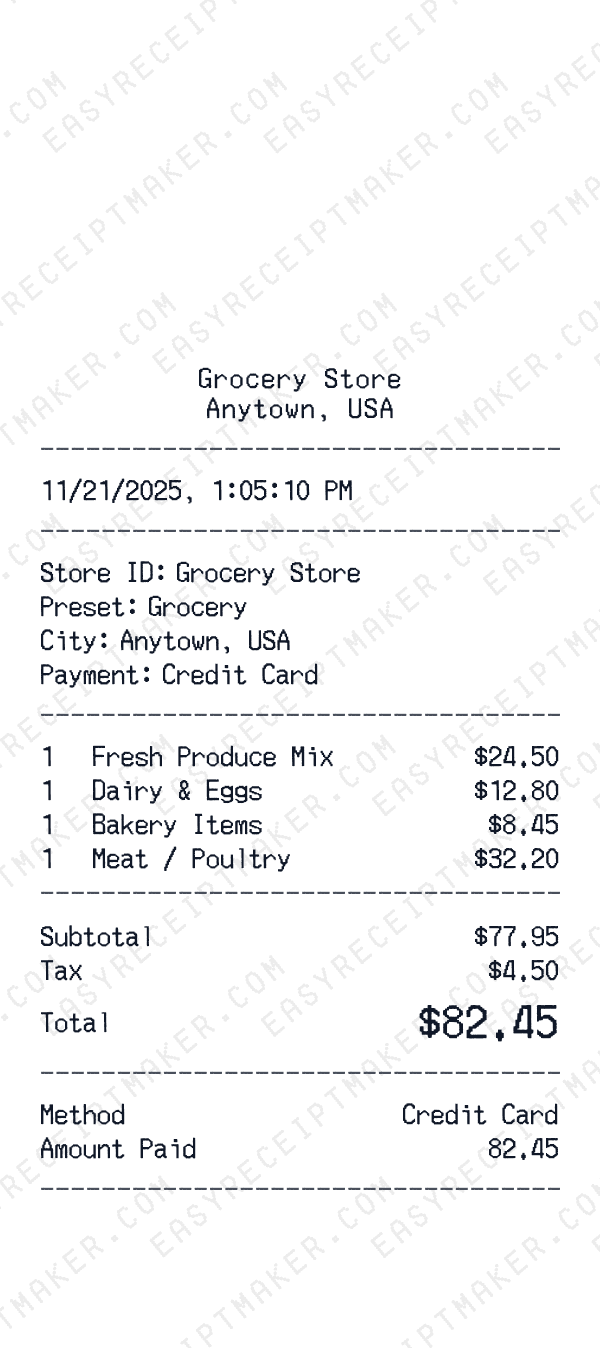 Grocery receipt preview