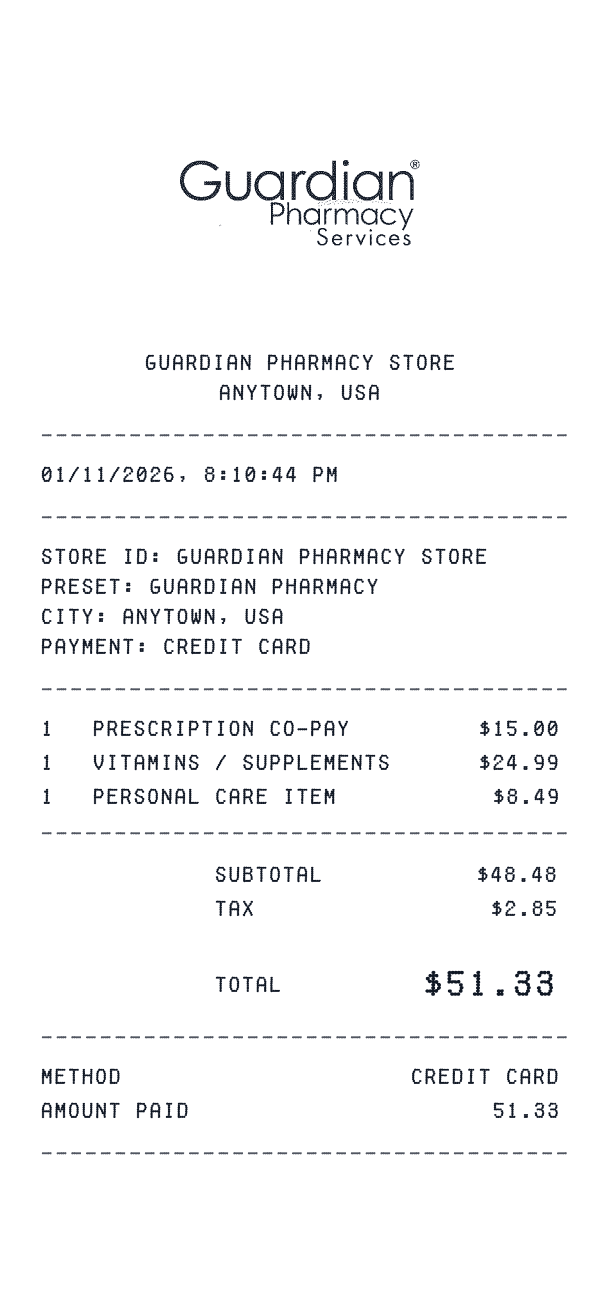 Guardian Pharmacy Receipt Guardian Pharmacy receipt template example