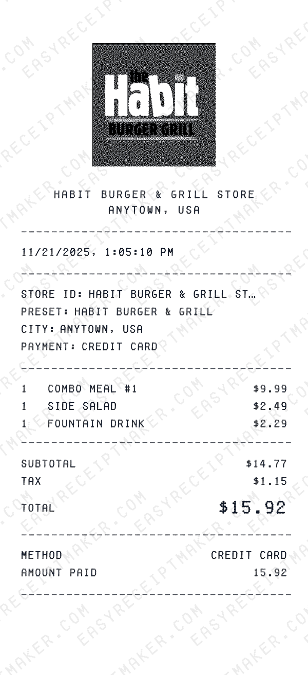Habit Burger & Grill receipt preview