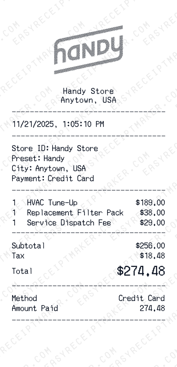 Handy receipt preview
