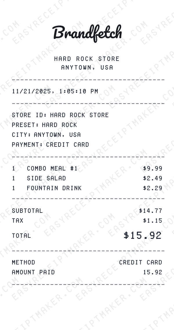 Hard Rock receipt preview